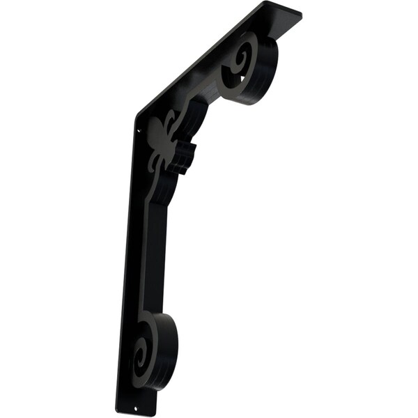 Ekena Millwork Fleur De Lis Wrought Iron Bracket, (Triple center brace), Powder Coated Black 2"W x 12"D x 15"H BKTM02X12X15TFL - main